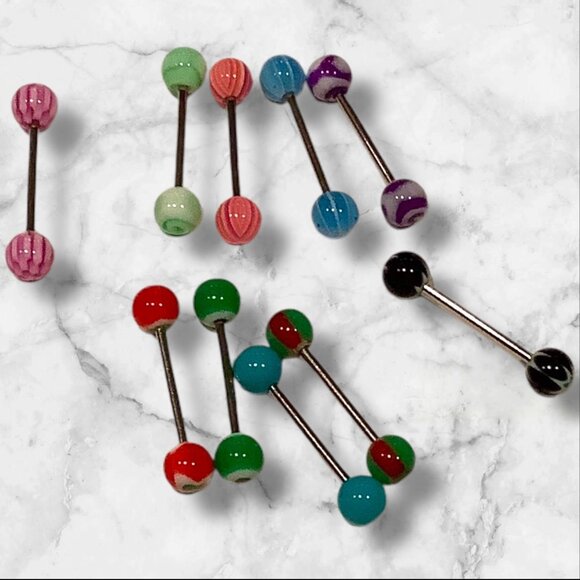 Assorted Colorful Acrylic Tongue & Nipple Barbell Piercing Jewelry Set 14g 10 pc - Picture 7 of 8